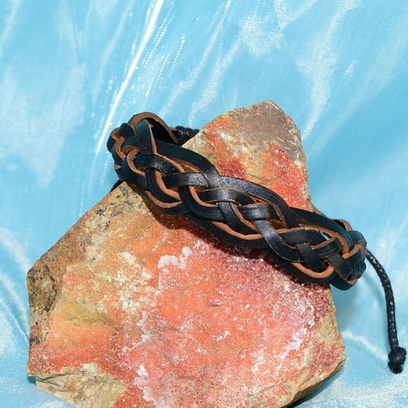Peaks Jewelry Jewelry - Celtic Braid Womens Weathered Slide Tie Leather Bracelet Rustic Black Gift Ready